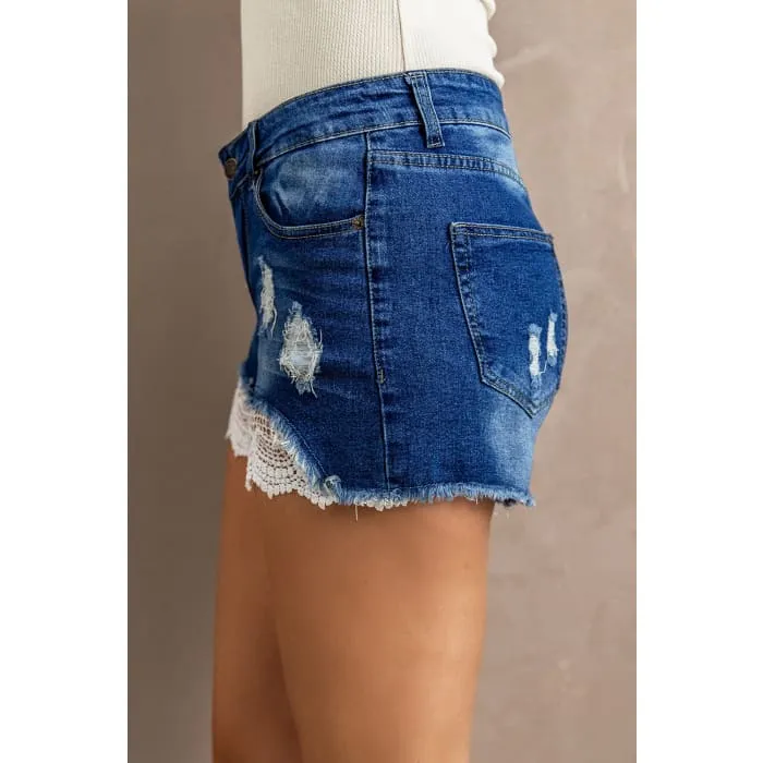 Lace Insert Denim Shorts