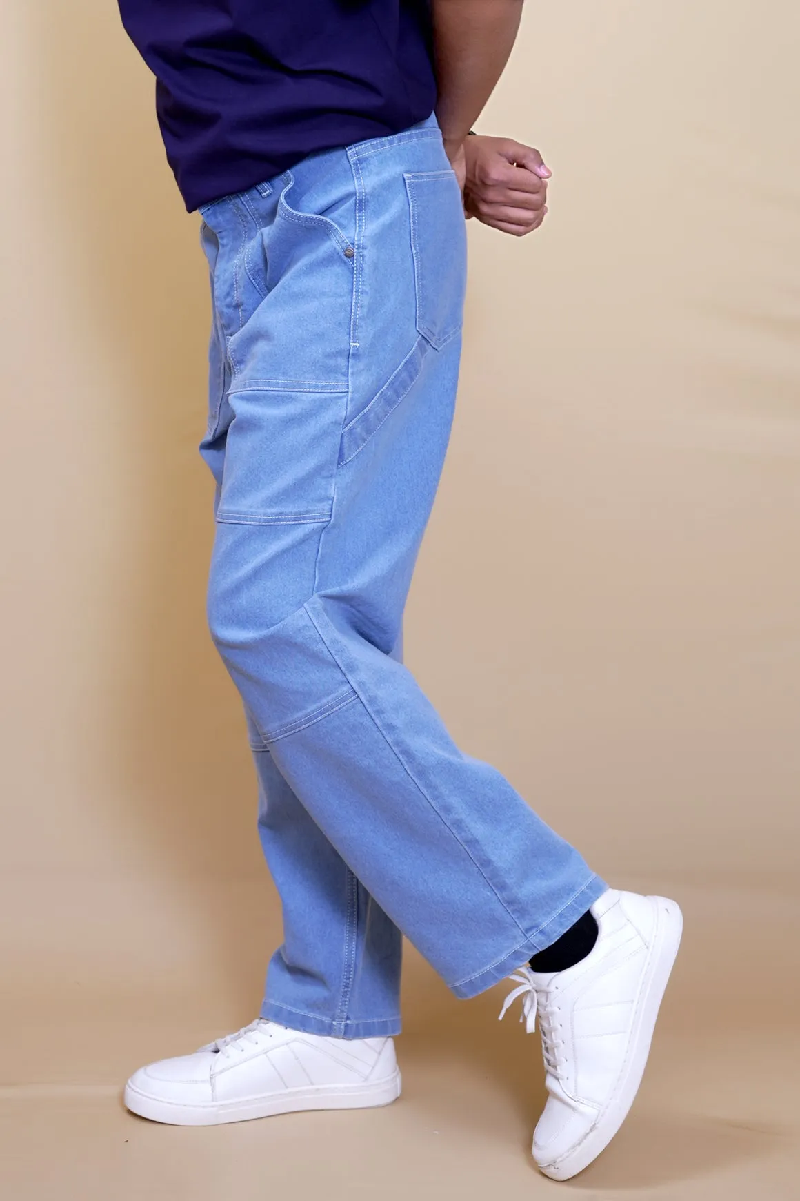 Light Blue Baggy Straight Fit Carpenter Jeans[UNISEX]