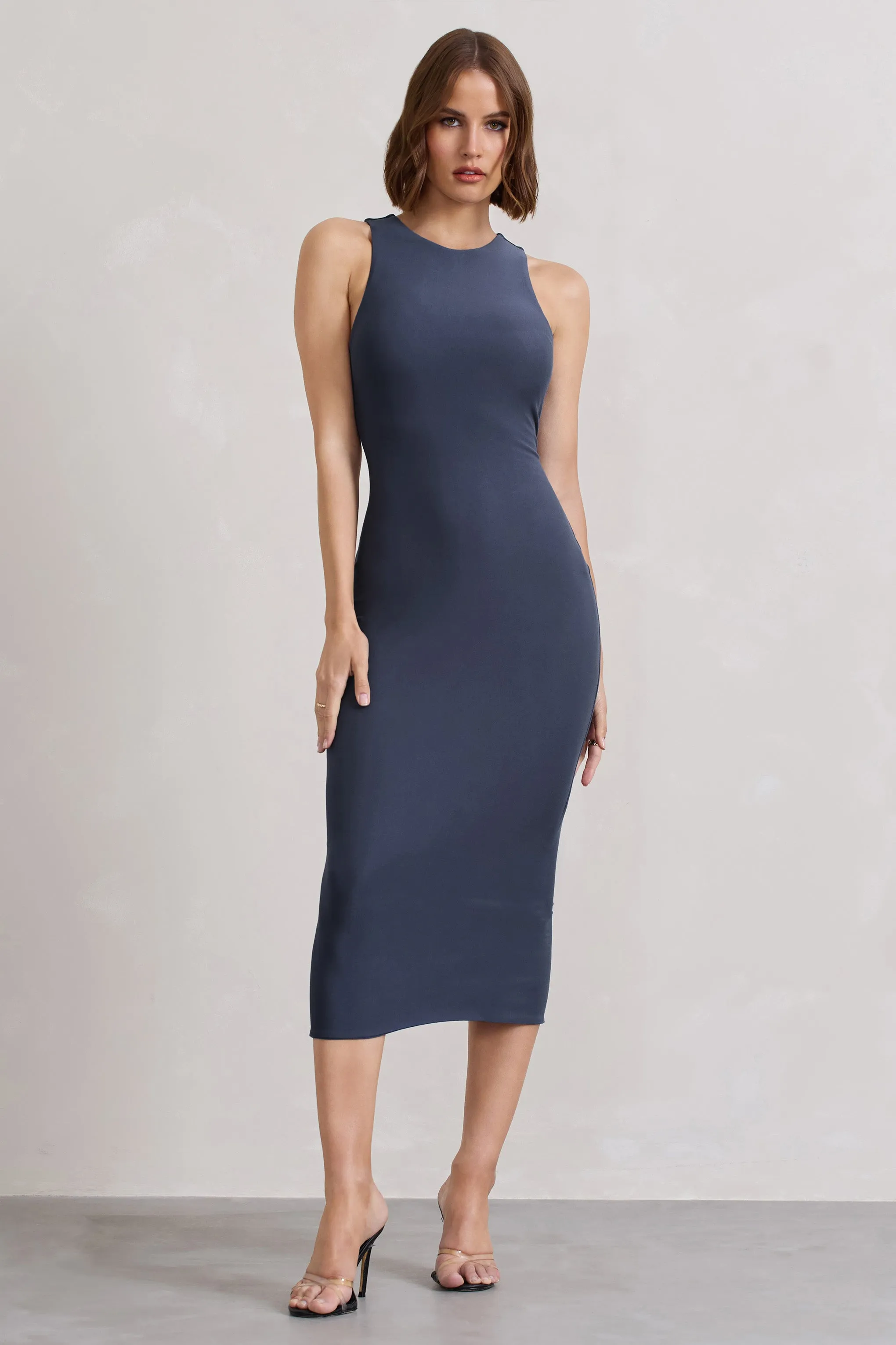 Lilah | Vintage Blue Bodycon Sleeveless Midi Dress