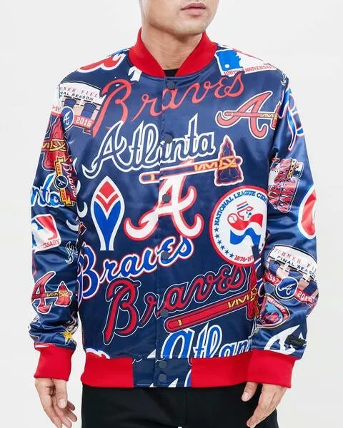 MLB ATLANTA BRAVES AOP MEN'S SATIN JACKET (RED)