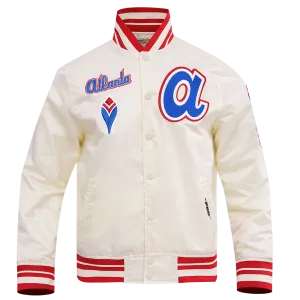 MLB ATLANTA BRAVES RETRO CLASSIC MEN'S RIB SATIN JACKET (EGGSHELL/RED)