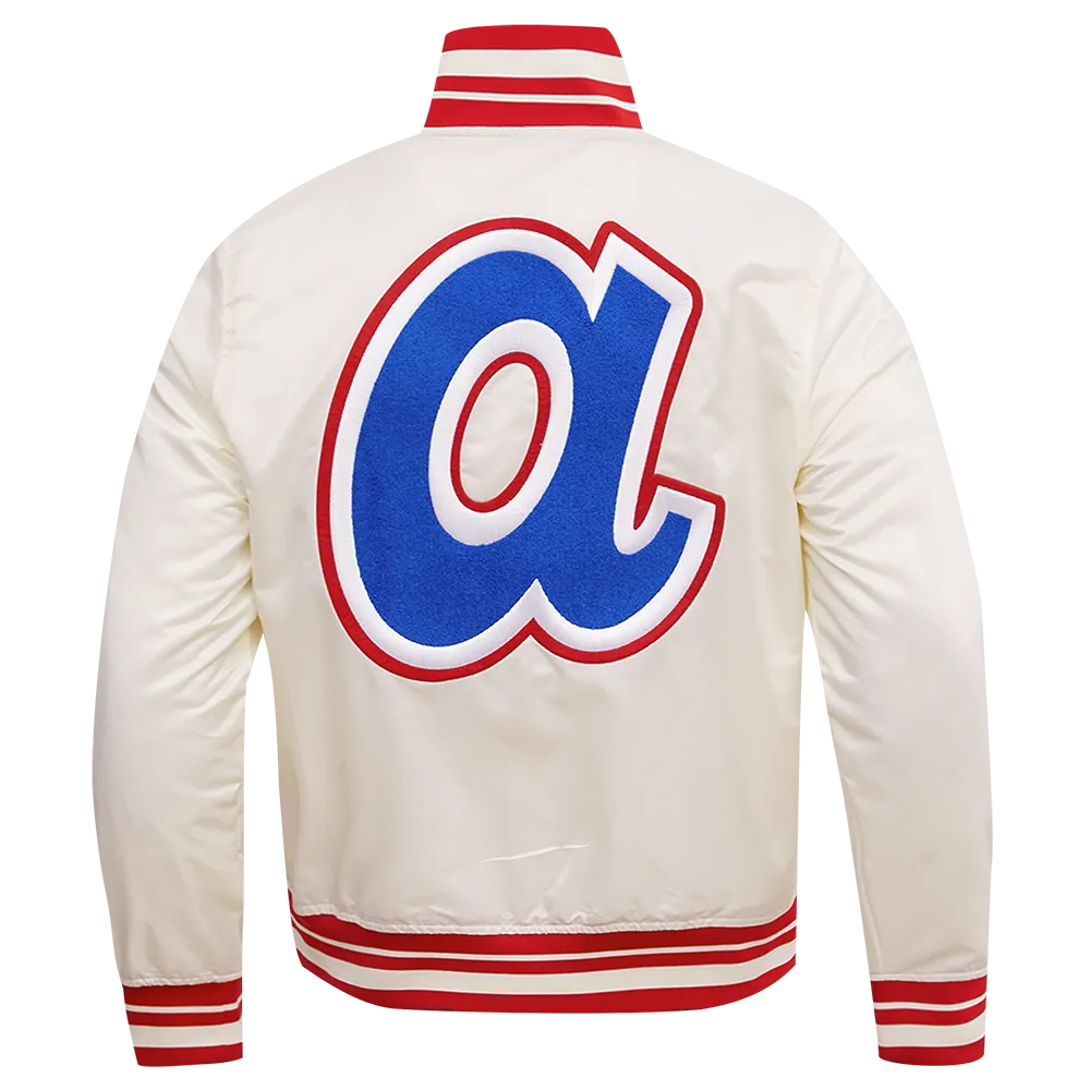 MLB ATLANTA BRAVES RETRO CLASSIC MEN'S RIB SATIN JACKET (EGGSHELL/RED)