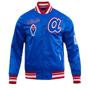 MLB ATLANTA BRAVES RETRO CLASSIC MEN'S RIB SATIN JACKET (ROYAL/RED)