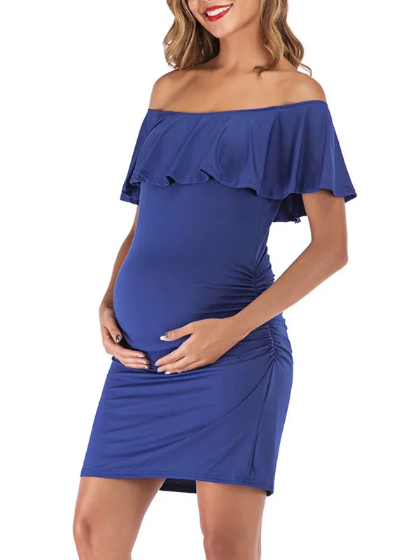 Momnfancy Ruffle Off Shoulder Bodycon Maternity Mini Dress