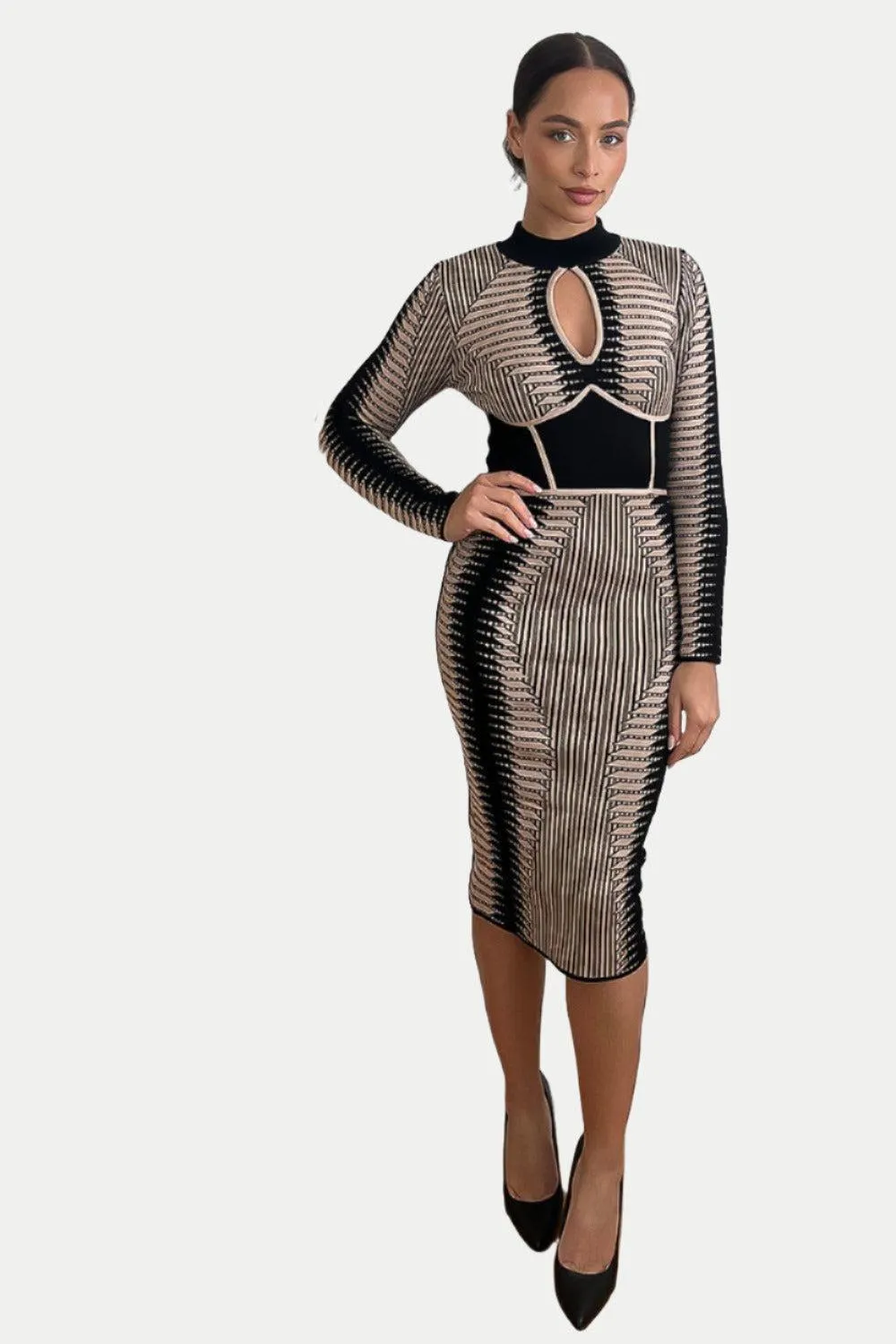 Monochrome Contour Knitted Bodycon Dress