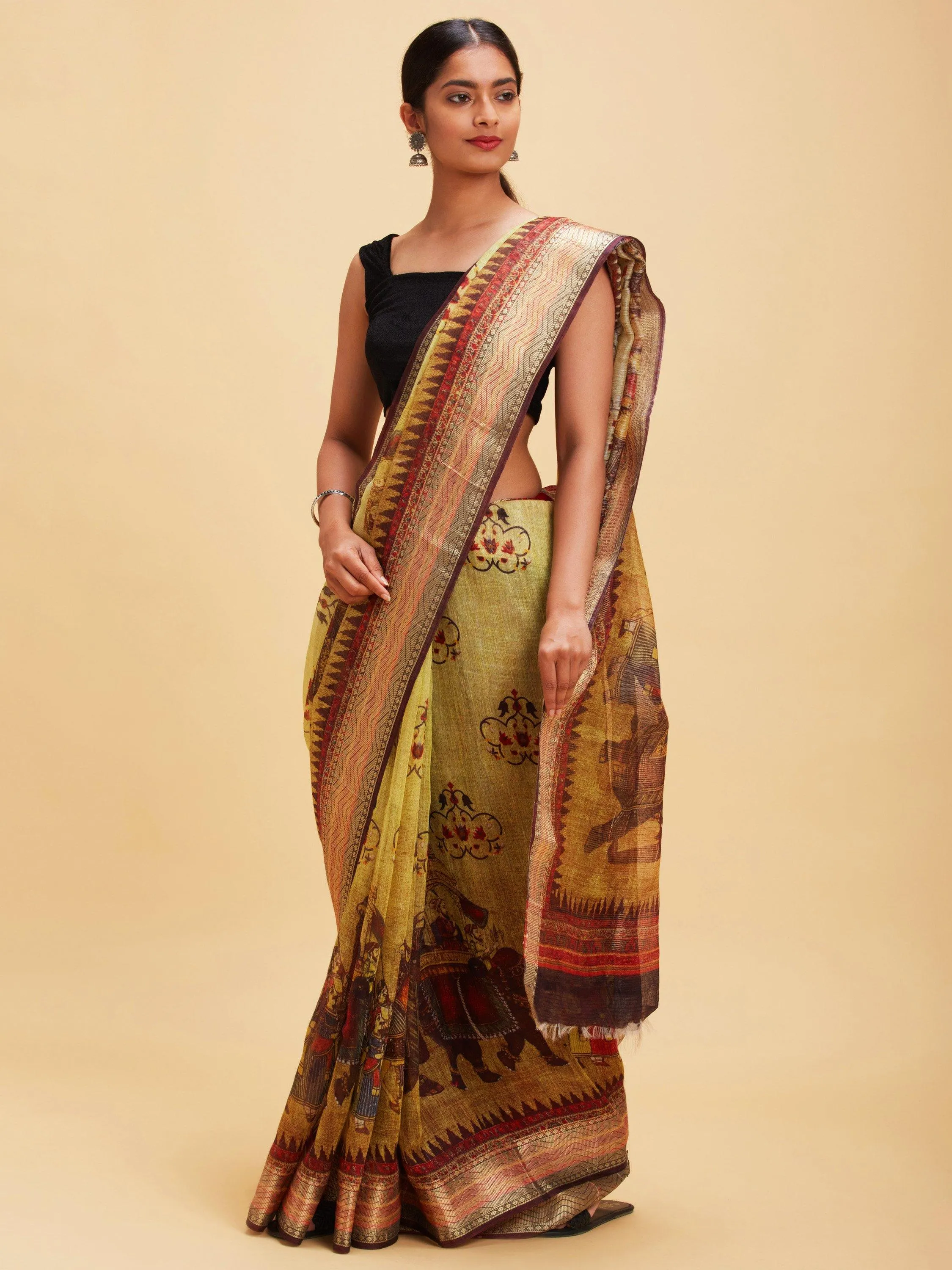 Multi-colored linen saree