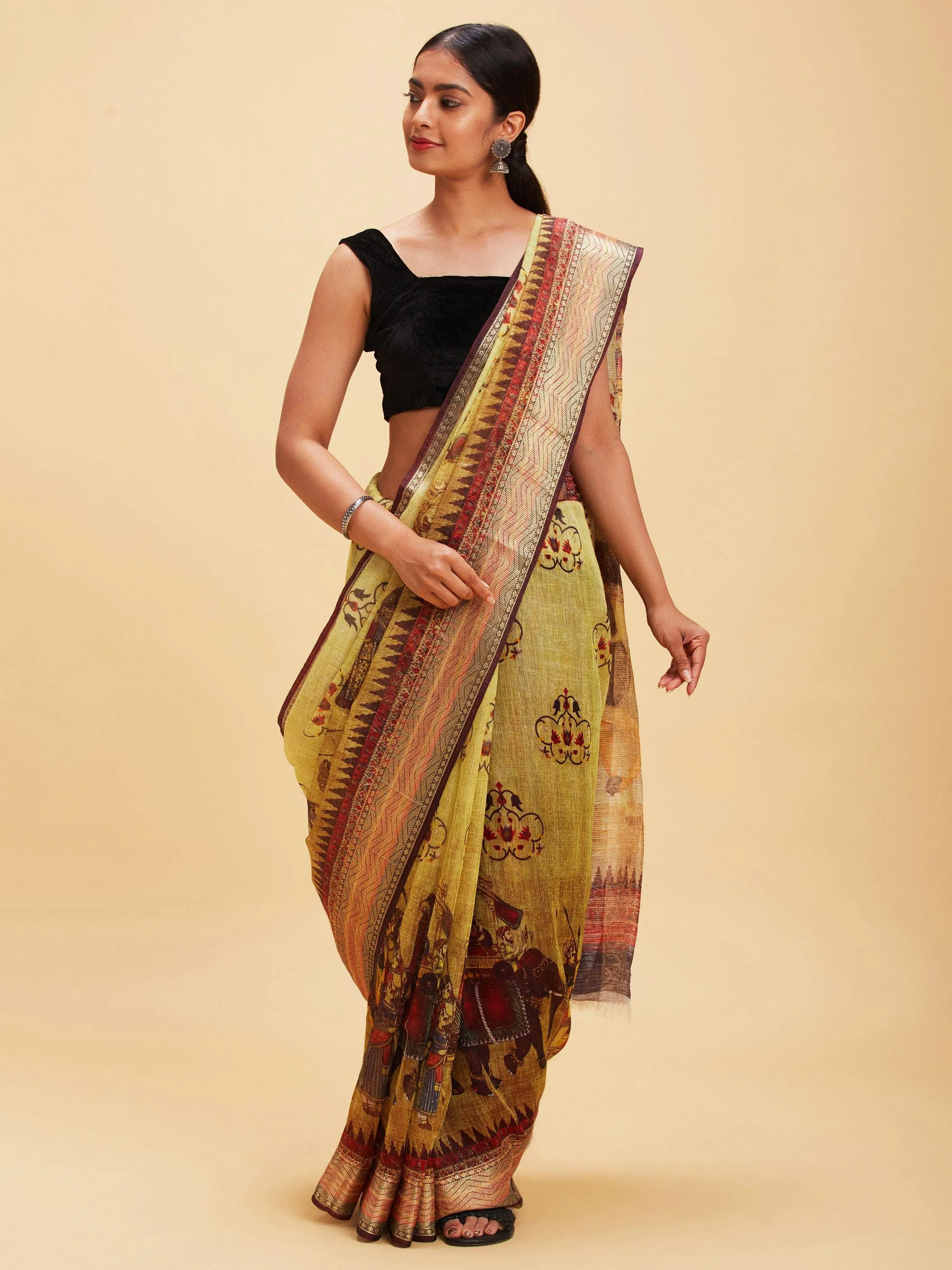 Multi-colored linen saree