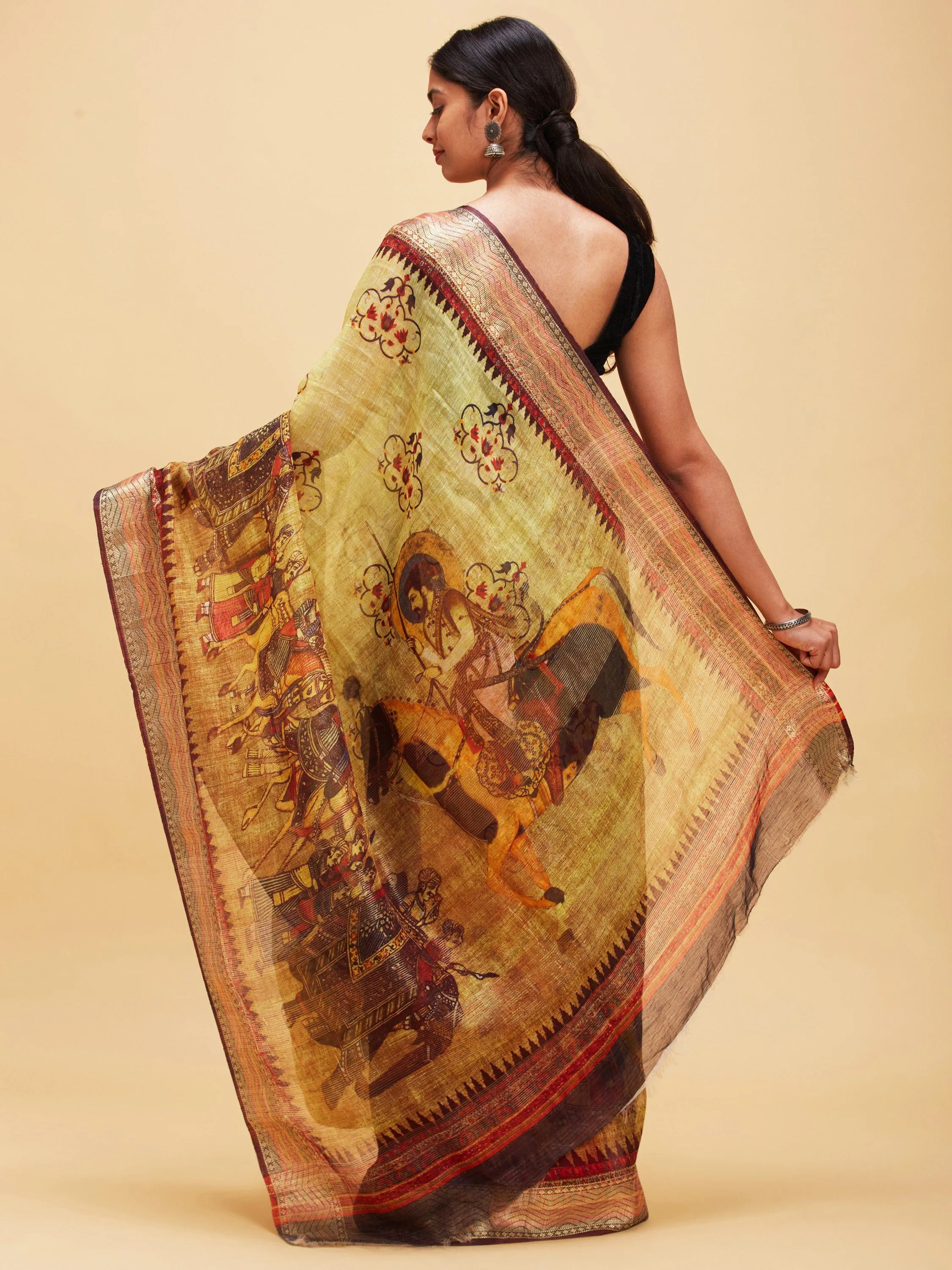 Multi-colored linen saree