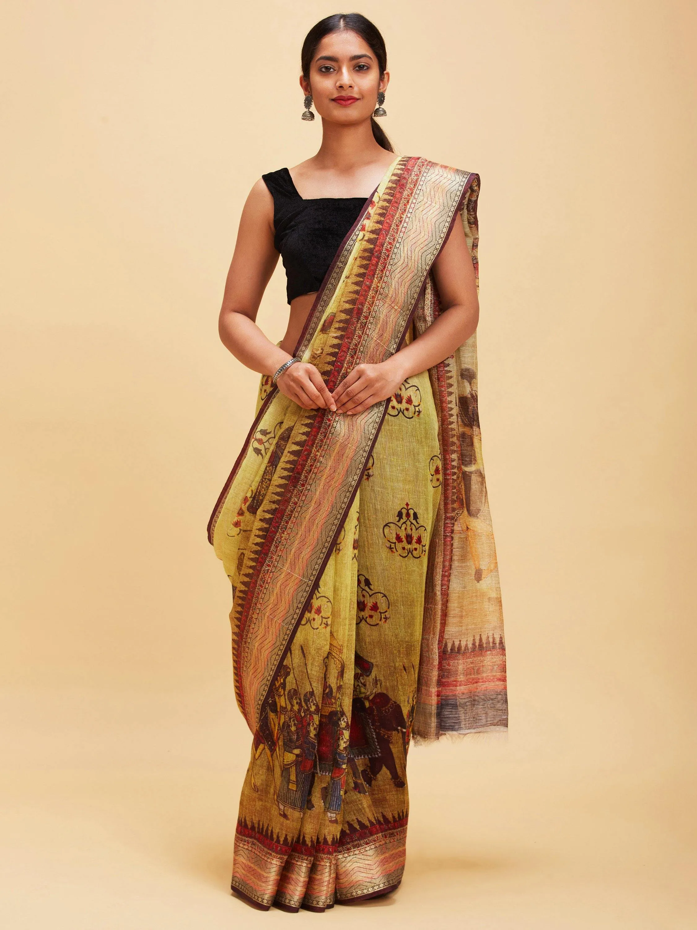 Multi-colored linen saree