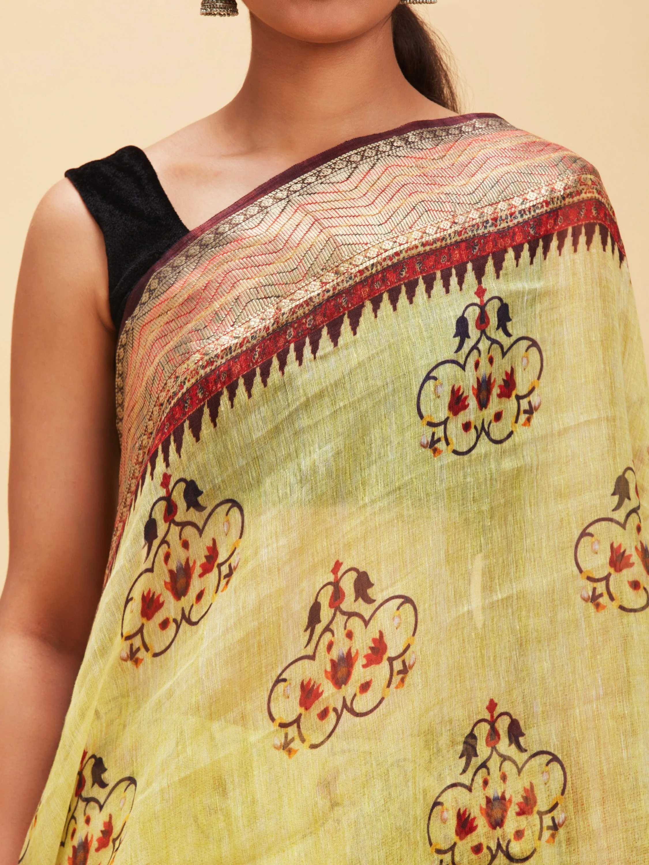 Multi-colored linen saree