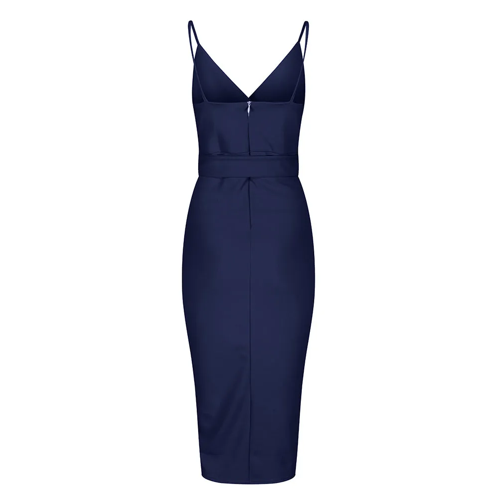 Navy Blue Strappy Bodycon Wiggle Dress