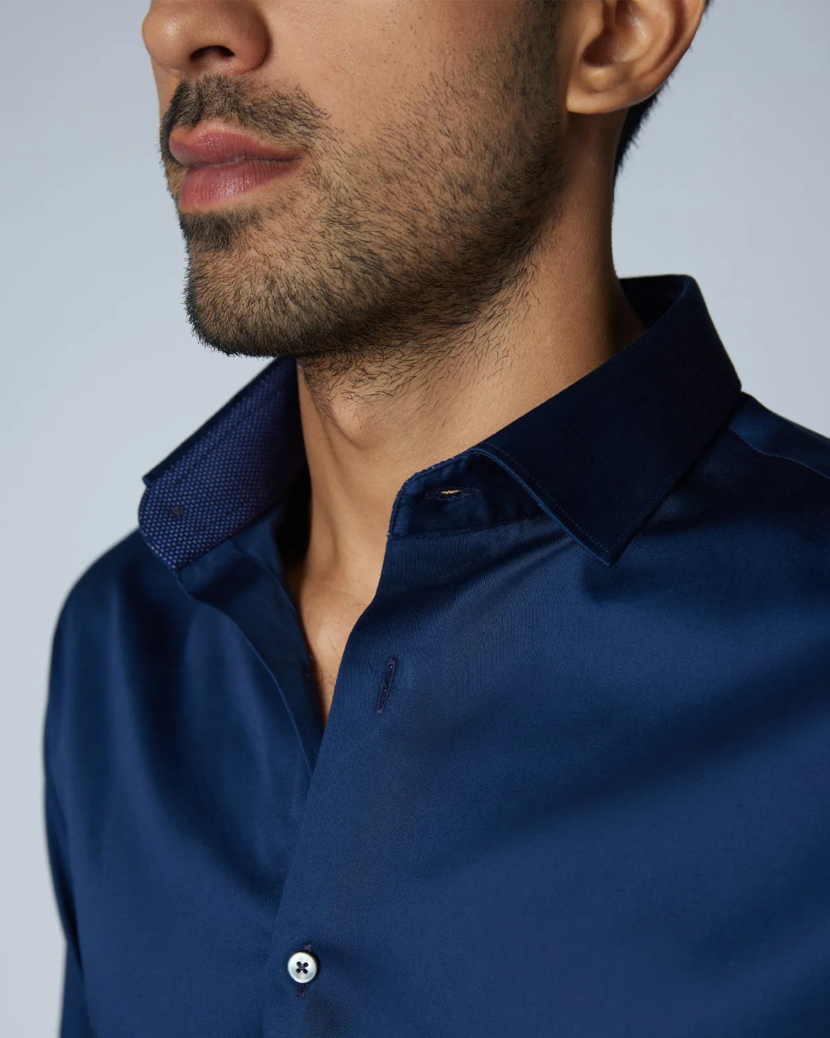 Navy Stretch Satin Shirt