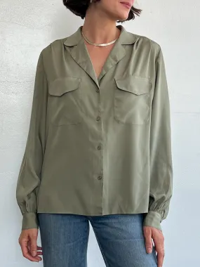 Olive Silk Pocket Blouse