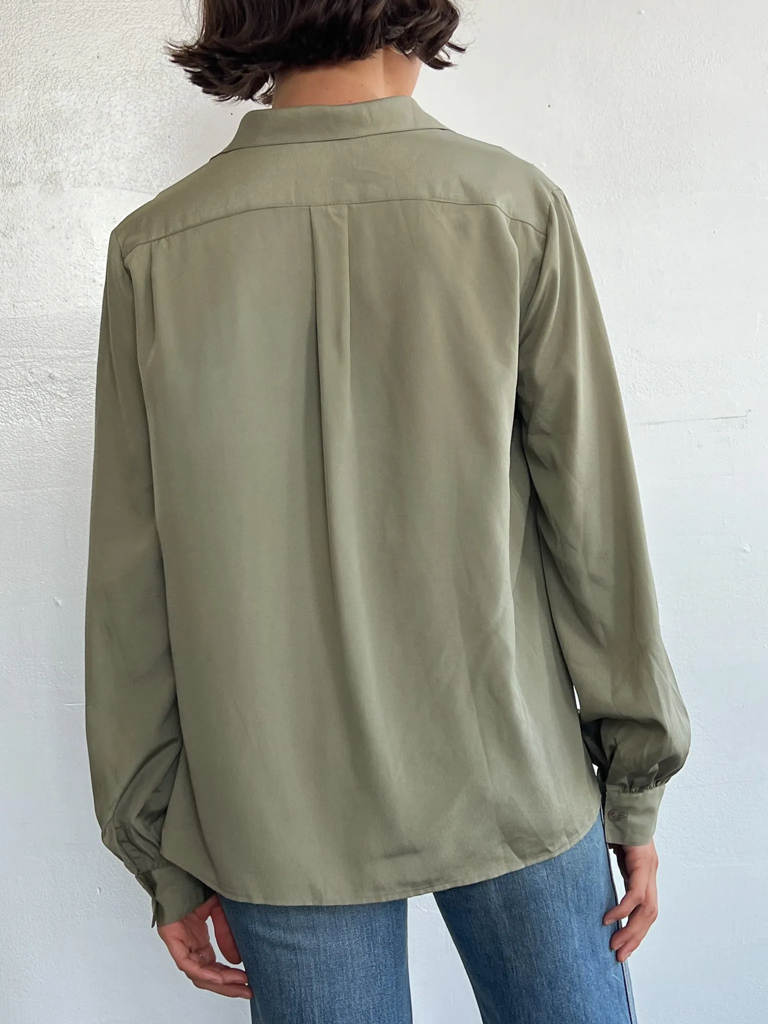 Olive Silk Pocket Blouse