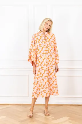 orange floral satin maxi caftan