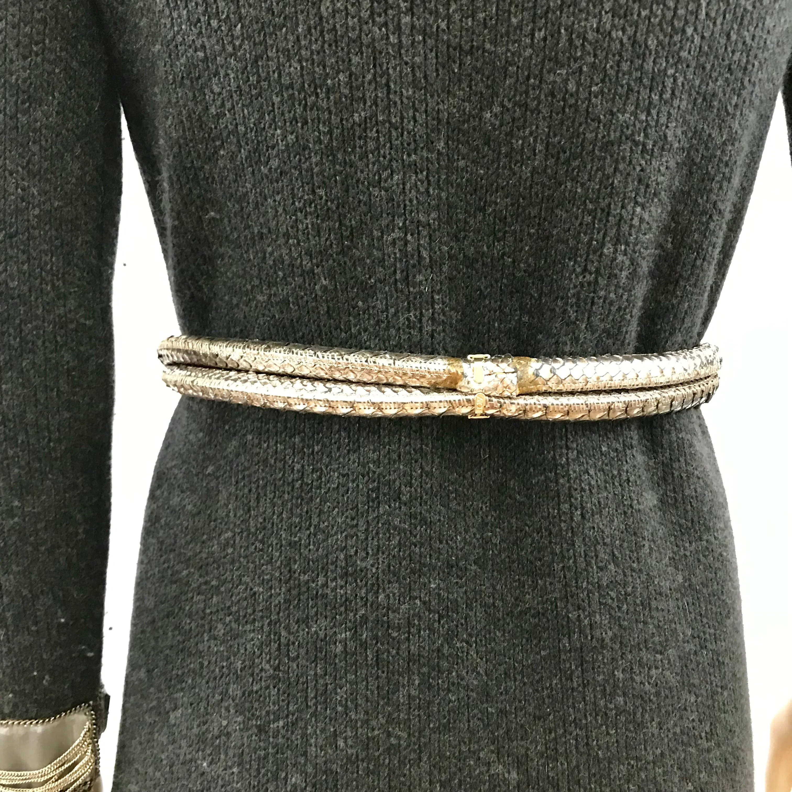 Oscar De La Renta Cashmere Jeweled Knit Jacket and Snake Skin Belt