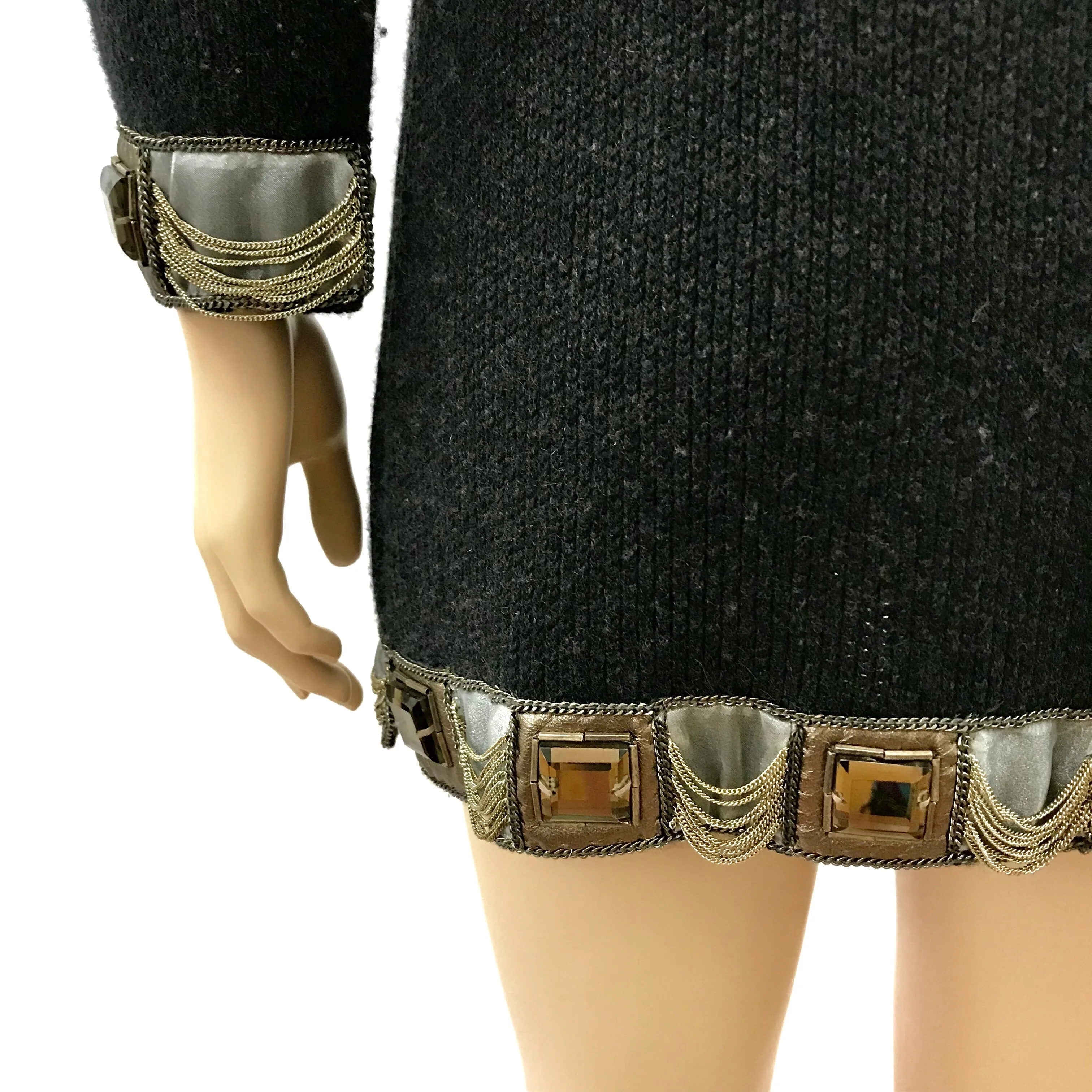 Oscar De La Renta Cashmere Jeweled Knit Jacket and Snake Skin Belt