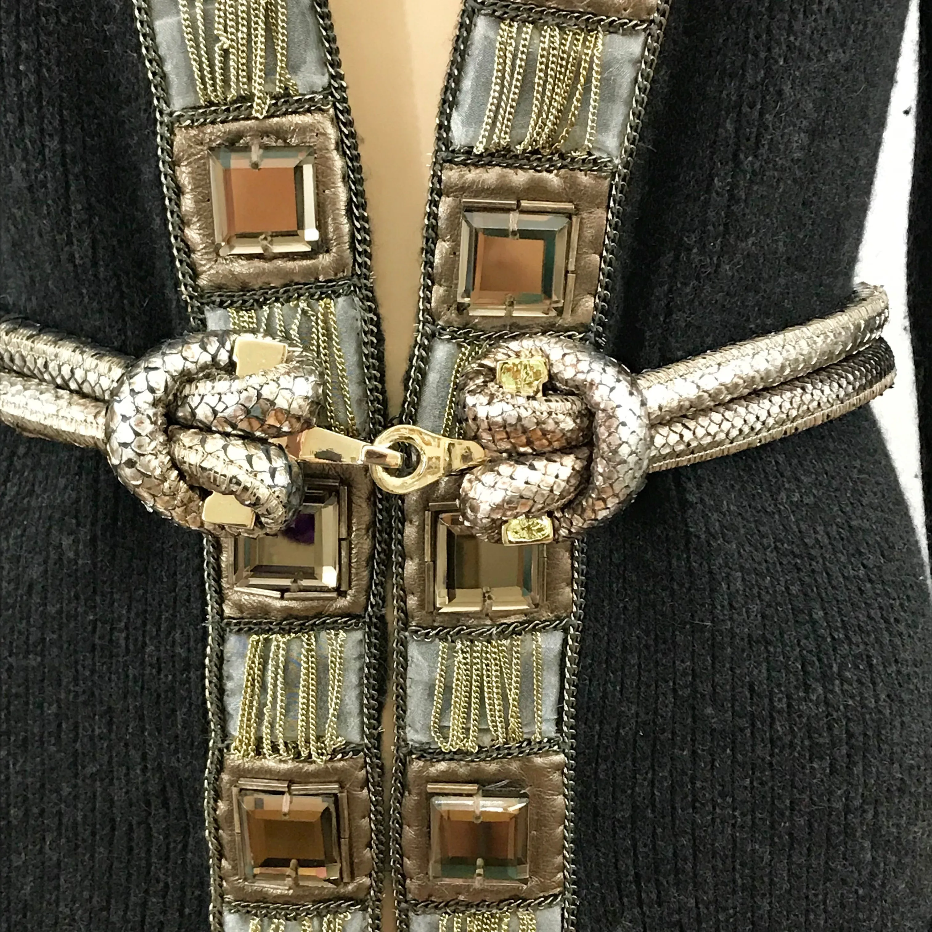 Oscar De La Renta Cashmere Jeweled Knit Jacket and Snake Skin Belt