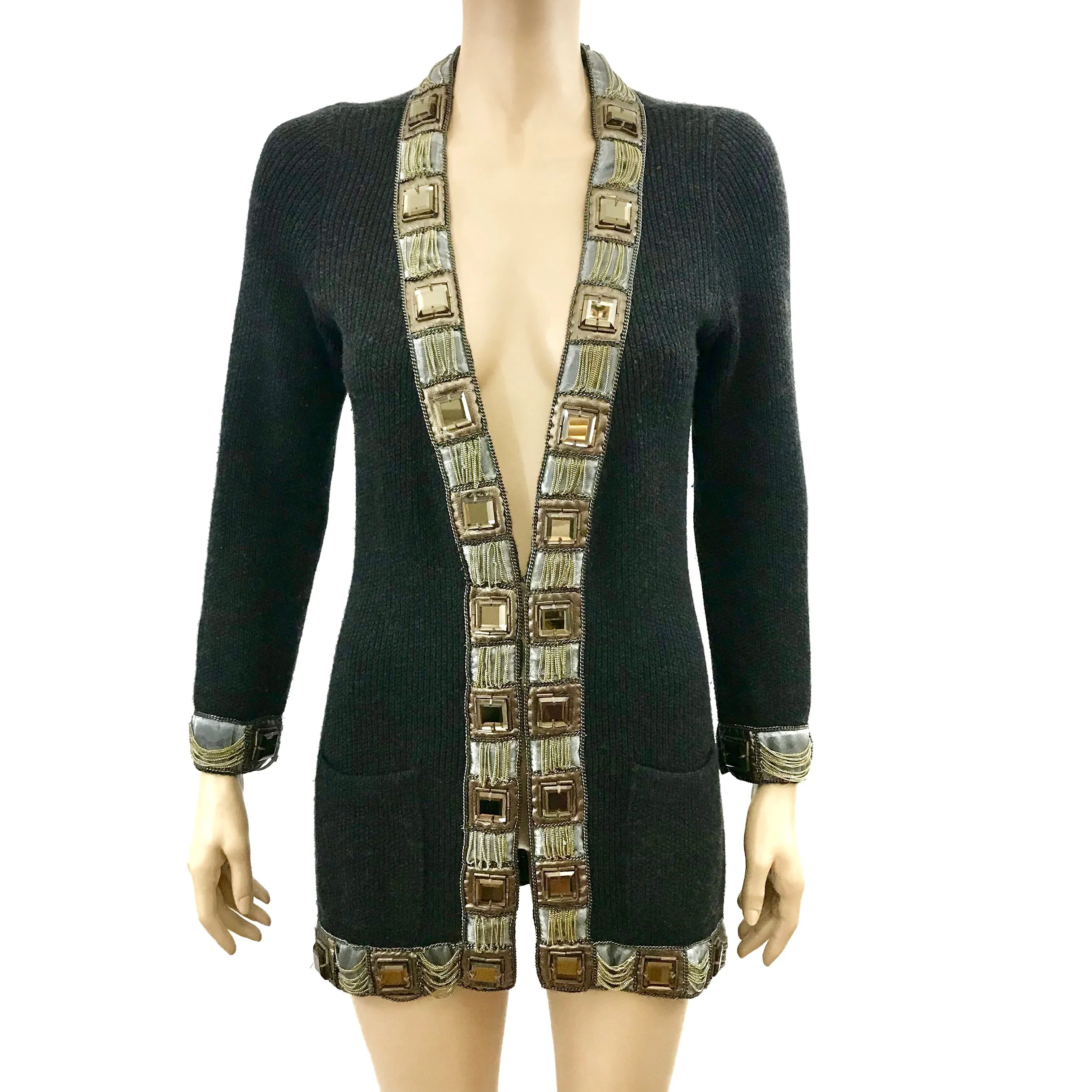 Oscar De La Renta Cashmere Jeweled Knit Jacket and Snake Skin Belt