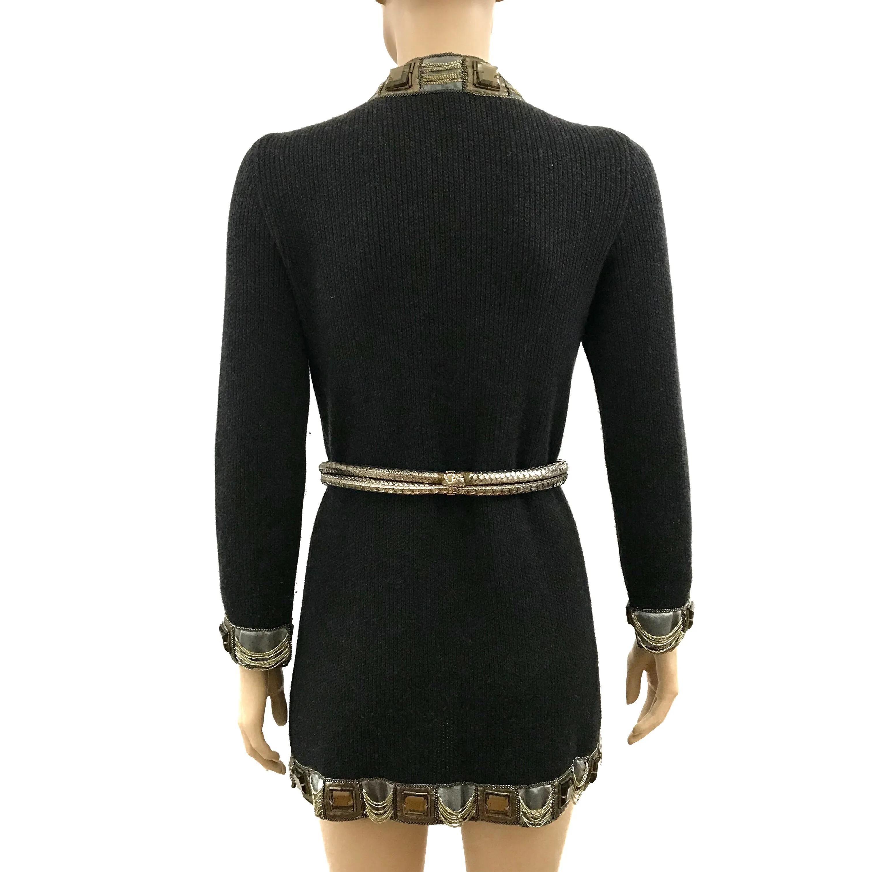 Oscar De La Renta Cashmere Jeweled Knit Jacket and Snake Skin Belt