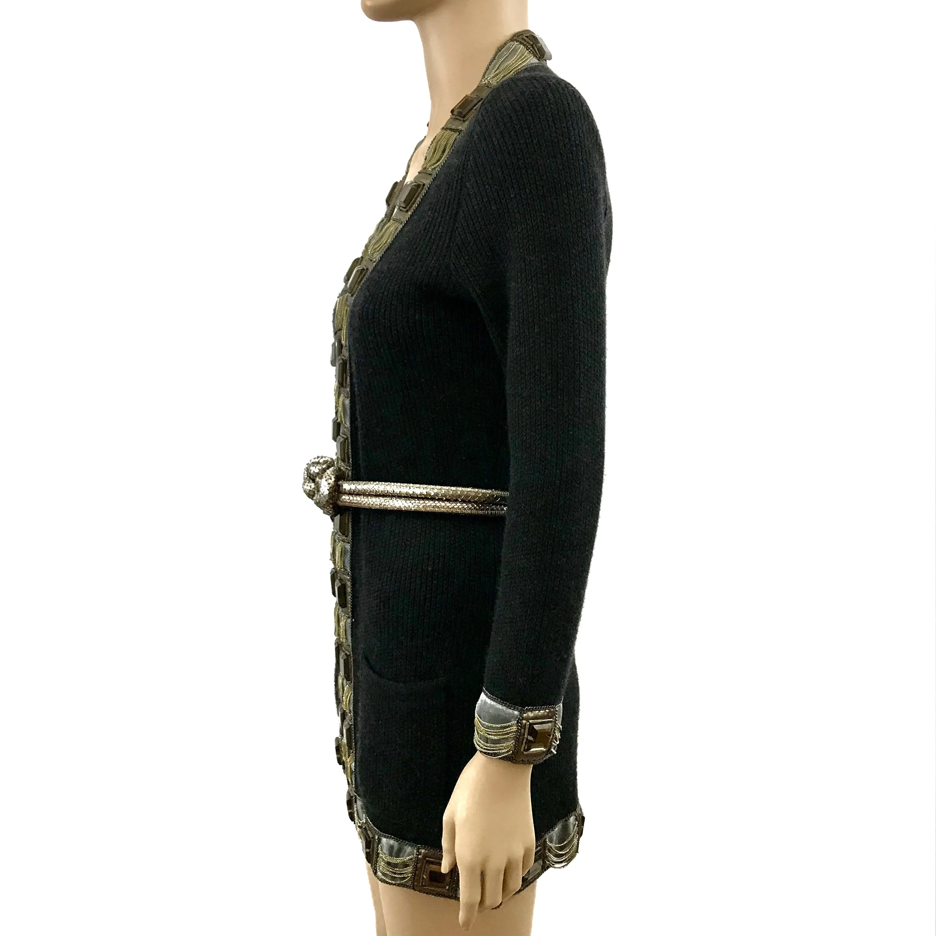 Oscar De La Renta Cashmere Jeweled Knit Jacket and Snake Skin Belt