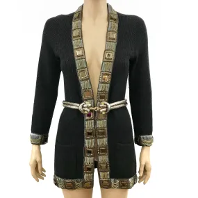 Oscar De La Renta Cashmere Jeweled Knit Jacket and Snake Skin Belt