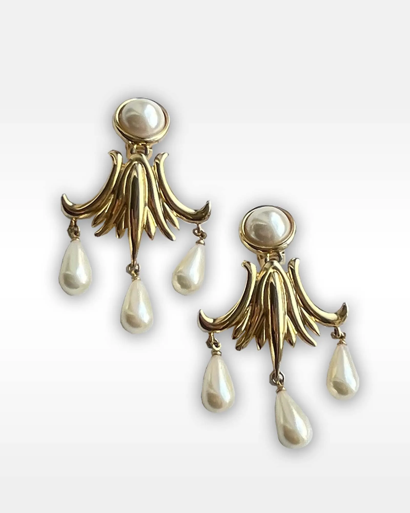 Oscar de la Renta Gold and Faux Pearl Clip Earrings