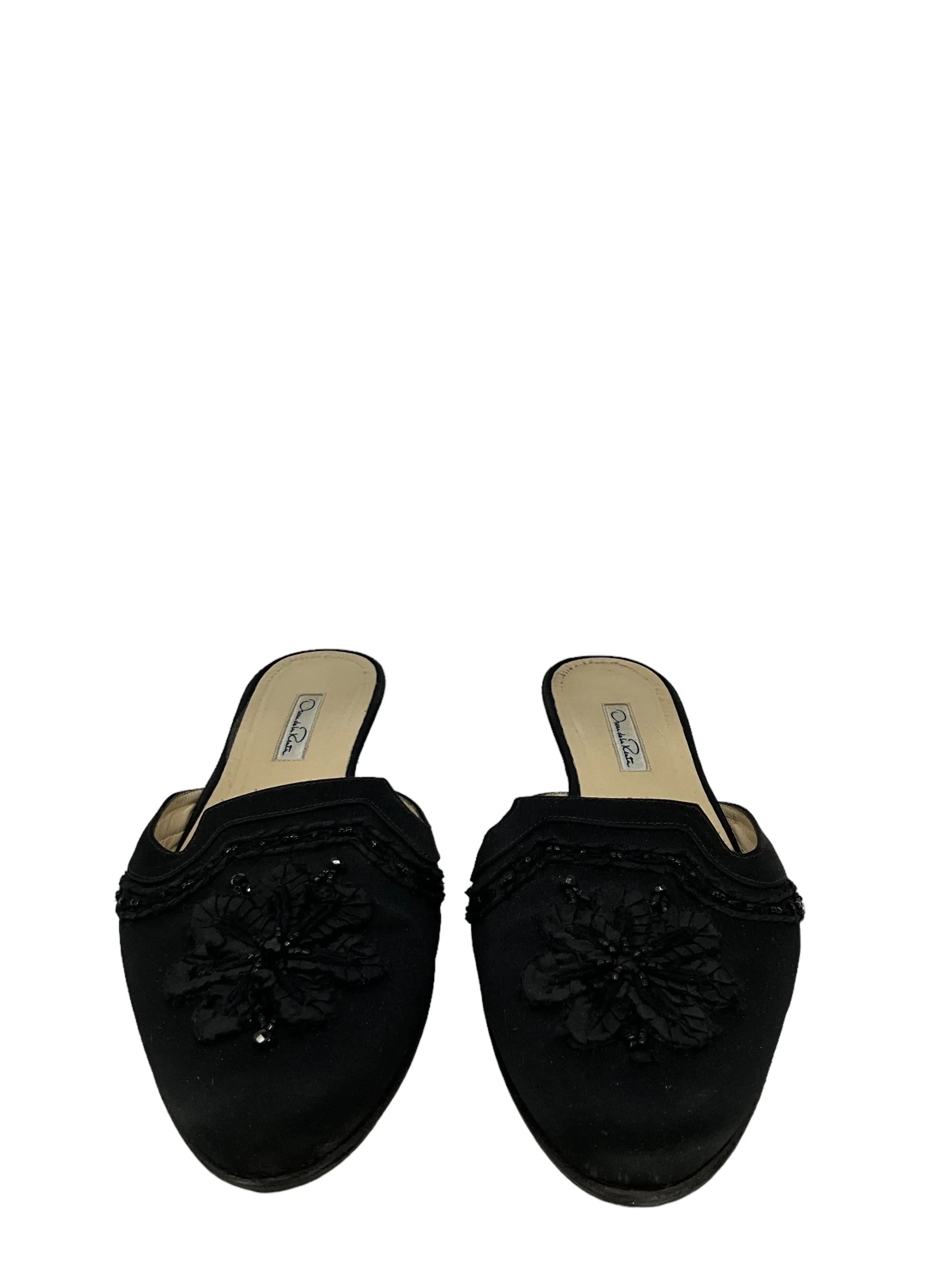 Oscar De La Renta Leather Embroidered Spanish Mules Size 10.5