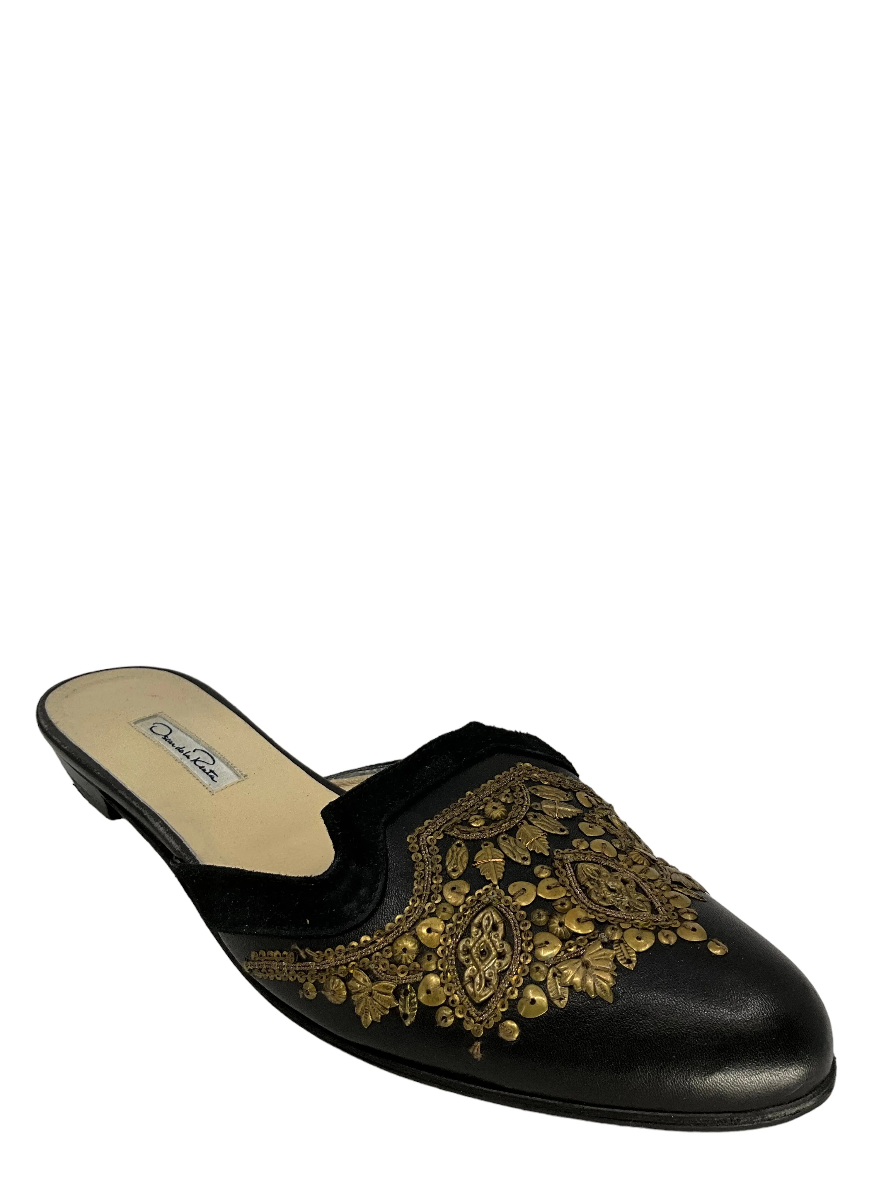 Oscar De La Renta Leather Embroidered Spanish Mules Size 10.5