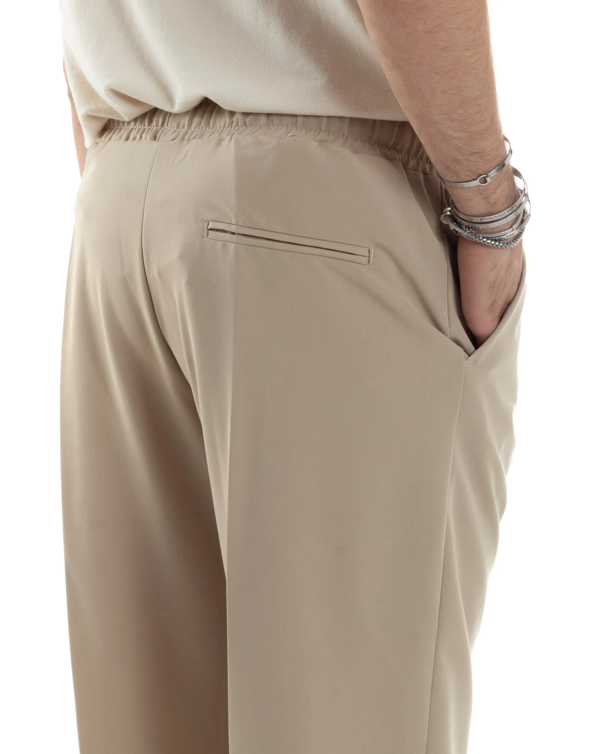 Pantaloni Uomo Pantalaccio Morbido Viscosa Baggy Beige Coulisse Fondo Largo GIOSAL-P6090A