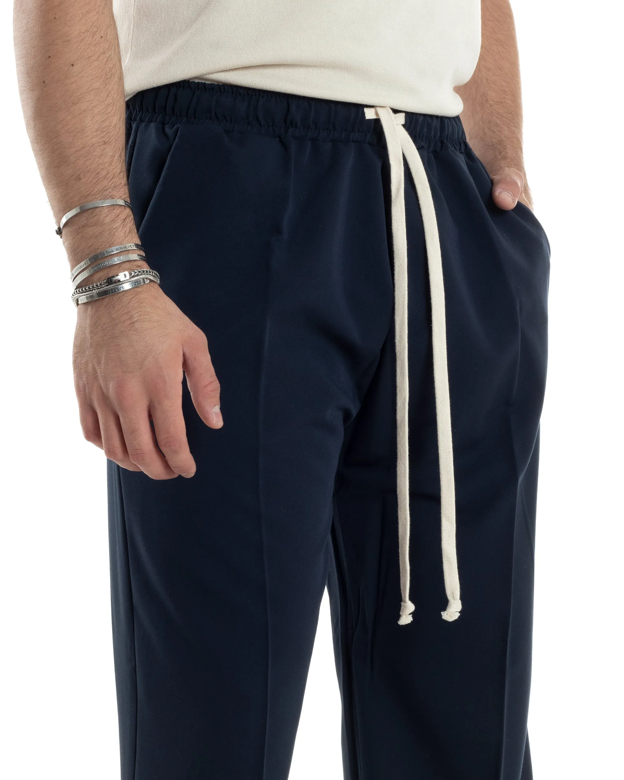 Pantaloni Uomo Pantalaccio Morbido Viscosa Baggy Blu Coulisse Fondo Largo GIOSAL-P6091A