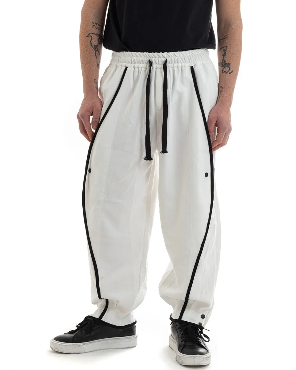 Pantaloni Uomo Pantalaccio Tuta Over Baggy Elastico Bianco GIOSAL-P5663A