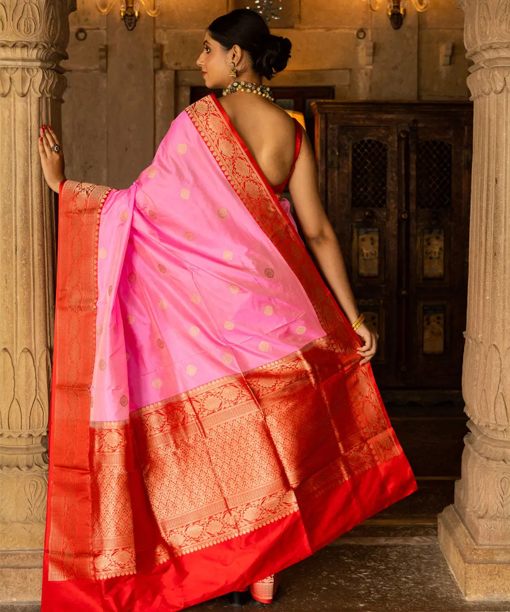 Pink silk banarasi handloom saree