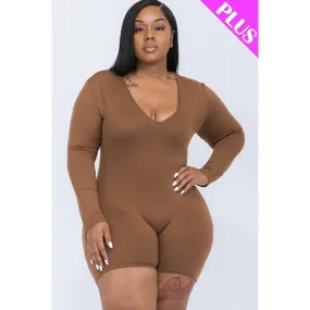 Plus V-neck Long Sleeve Bodycon Romper