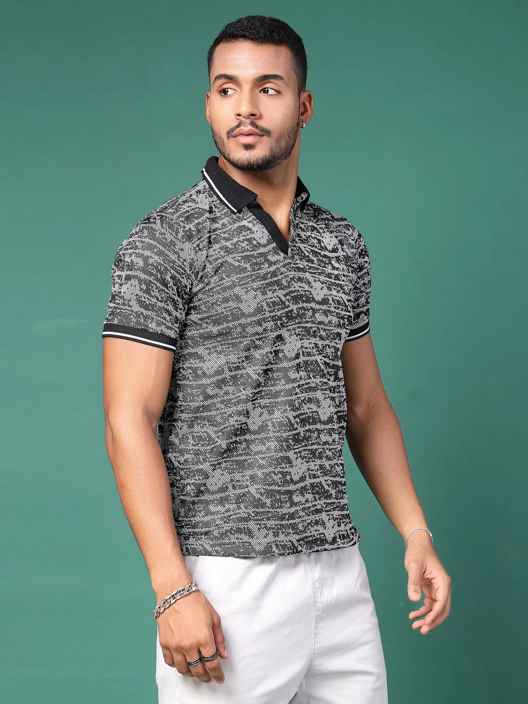 Polyester Abstract Print Polo T-Shirt