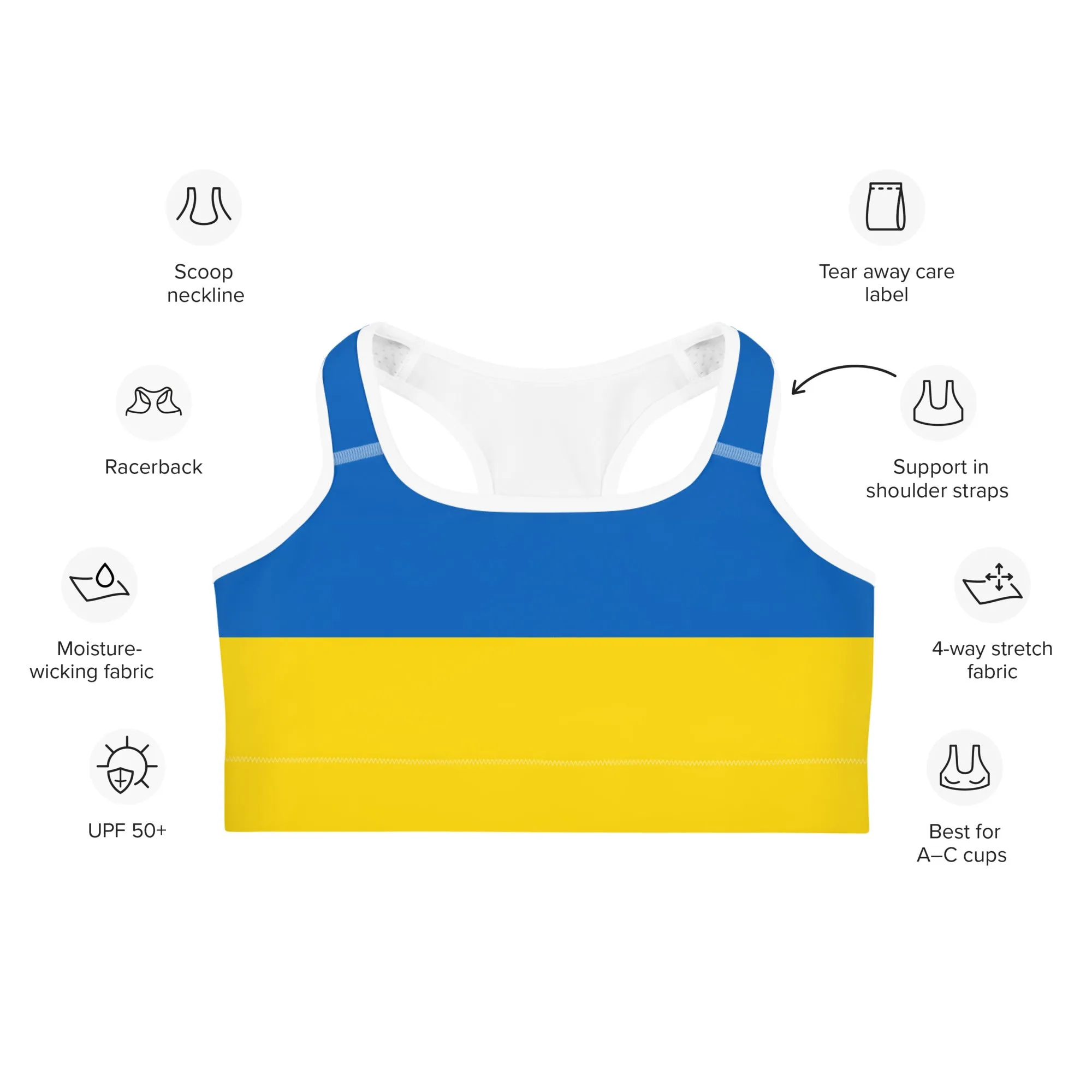 Premium Ukraine Sports Bra with 82% Polyester - 18% Spandex Fabric