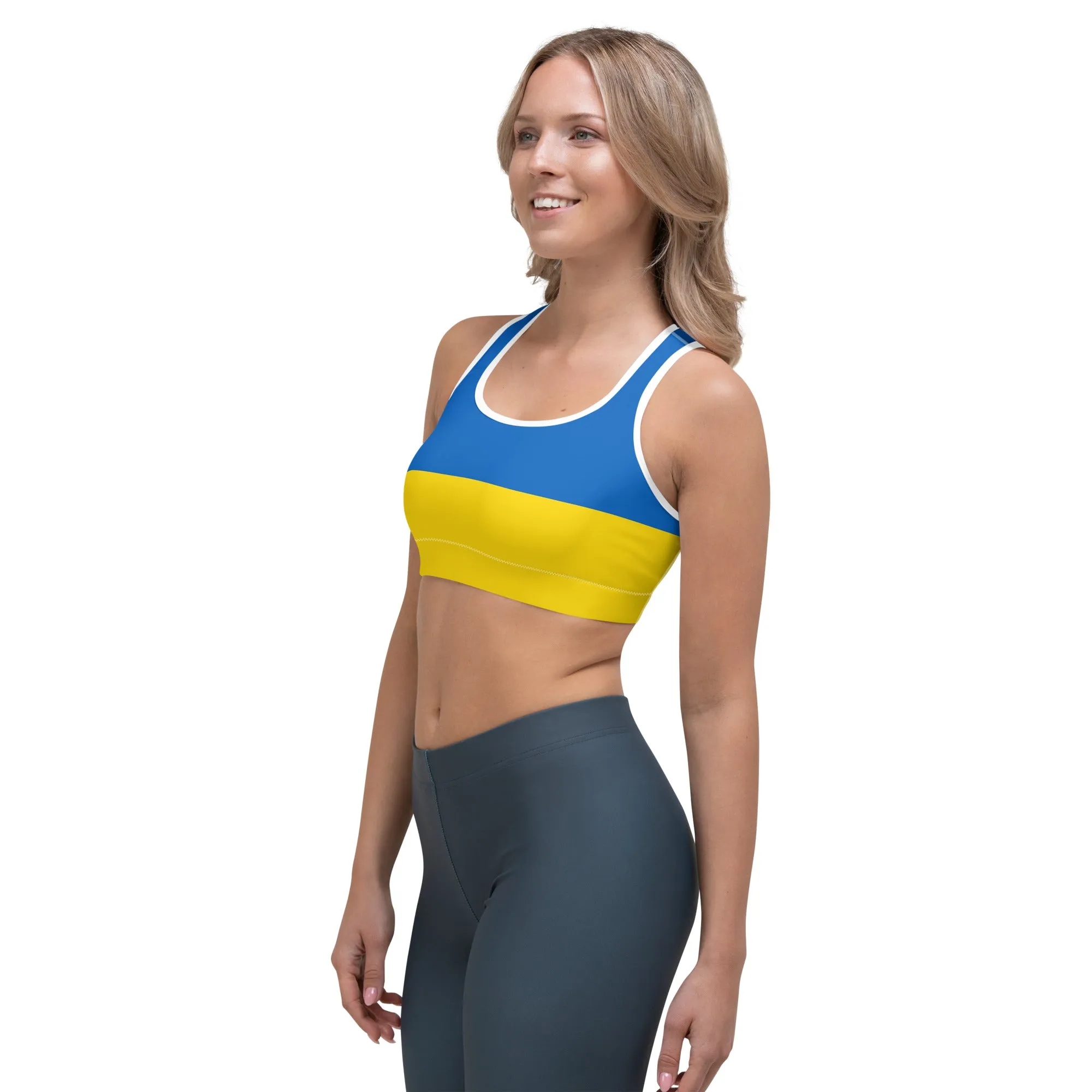 Premium Ukraine Sports Bra with 82% Polyester - 18% Spandex Fabric