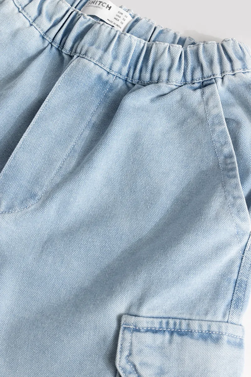 Pull On Ice Blue Baggy Fit Jeans