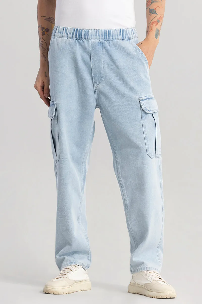 Pull On Ice Blue Baggy Fit Jeans