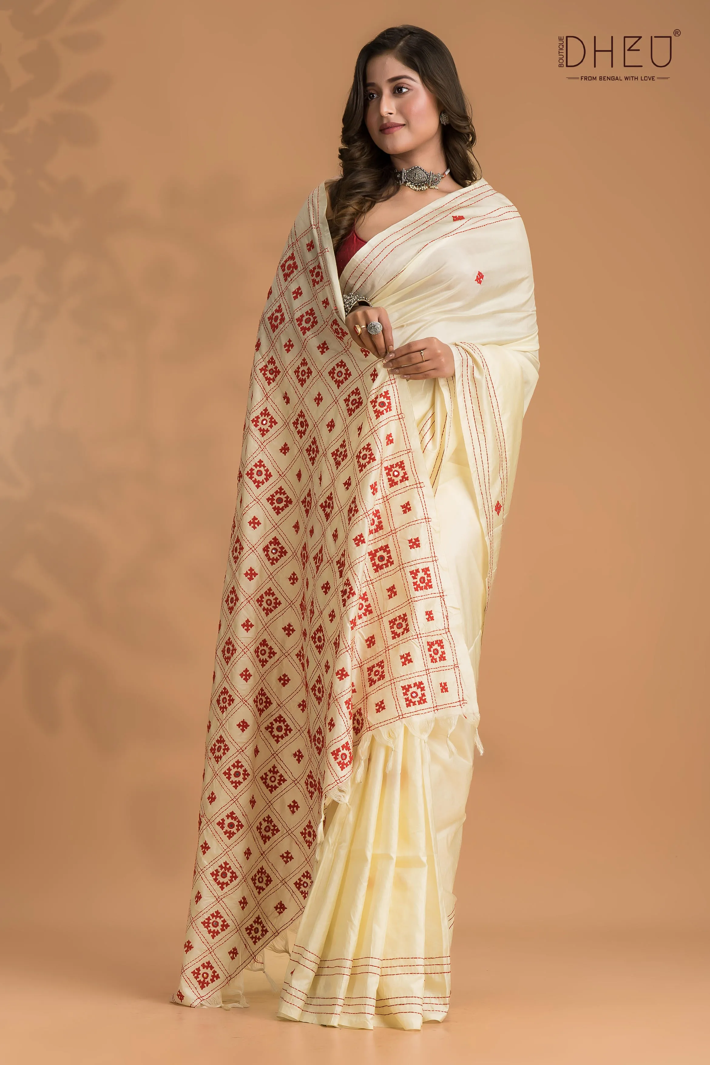 Pure Silk Kantha Stitch Saree (With Silk Mark Certified)