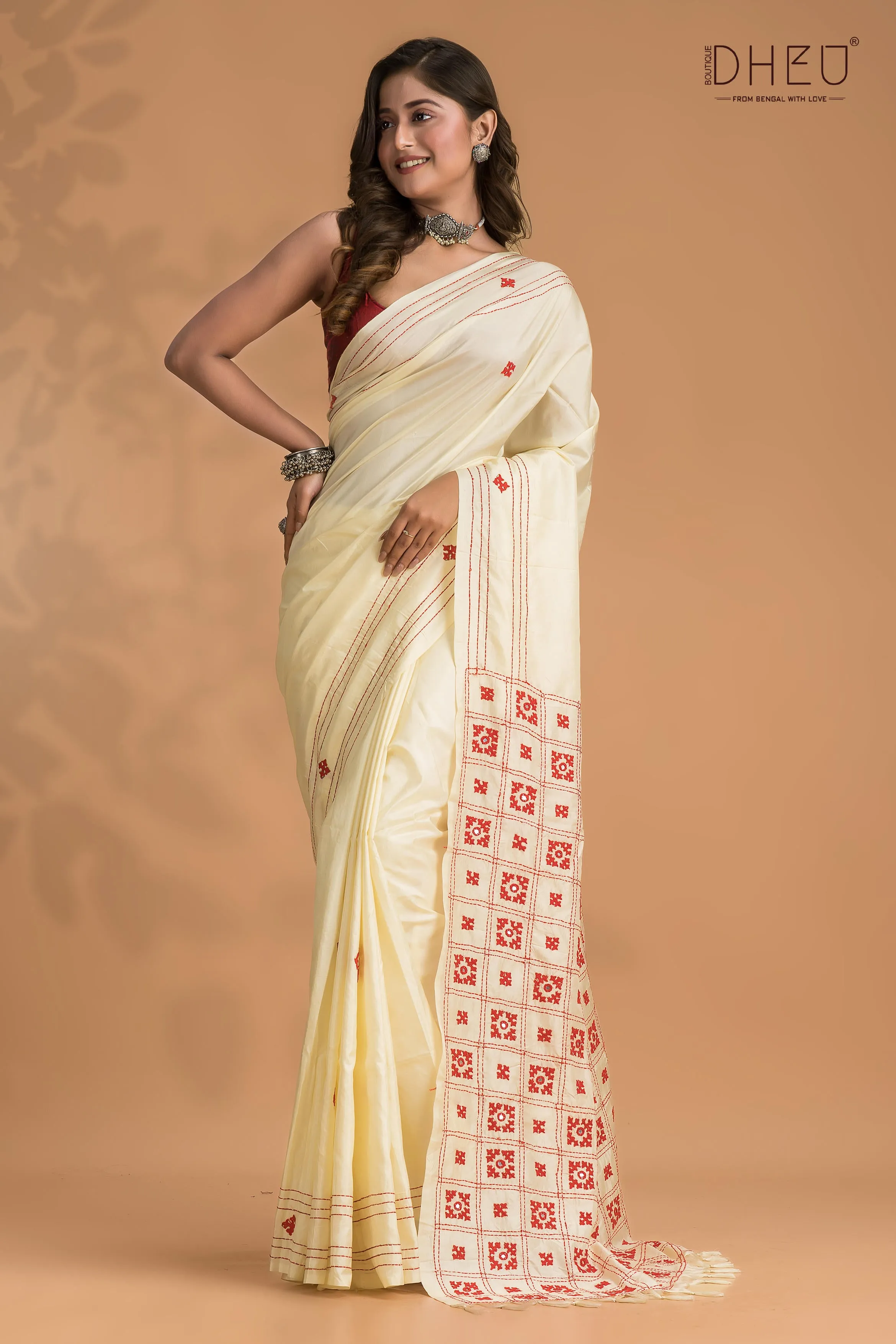 Pure Silk Kantha Stitch Saree (With Silk Mark Certified)