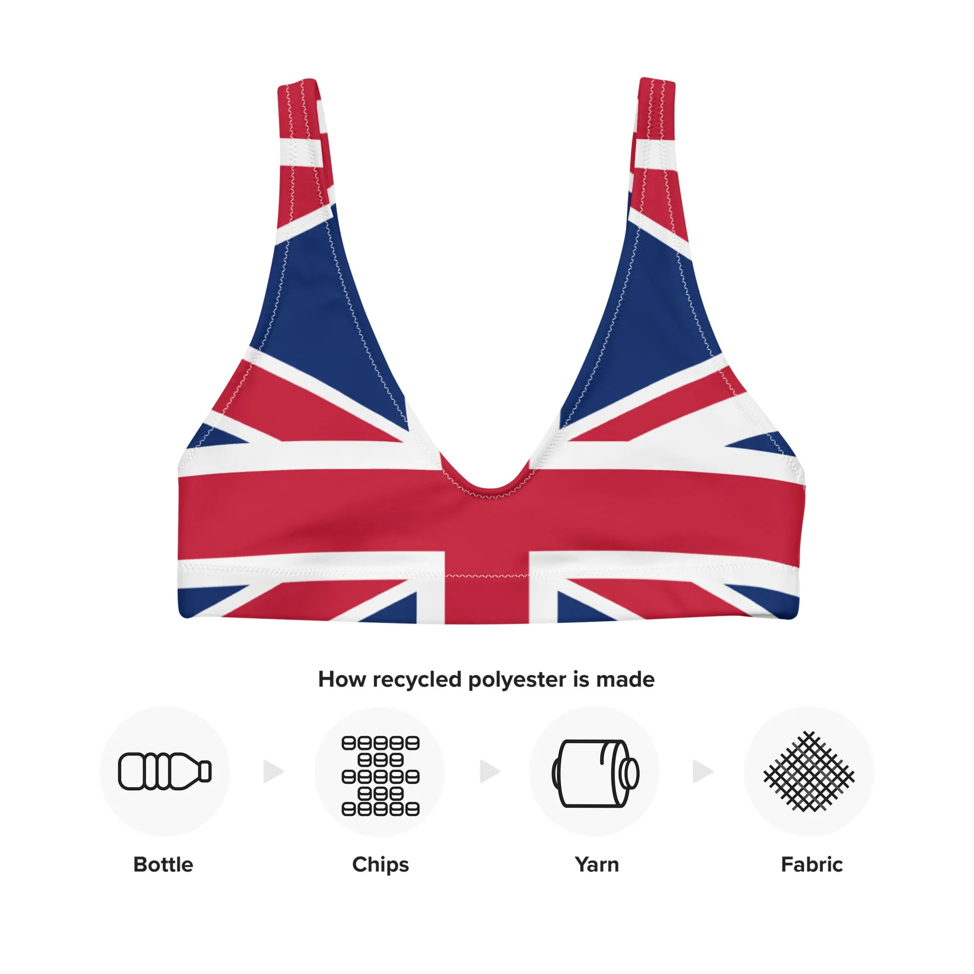 Recycled Polyester Bikini Top Union Jack Uk / Eco Friendly Swimwear