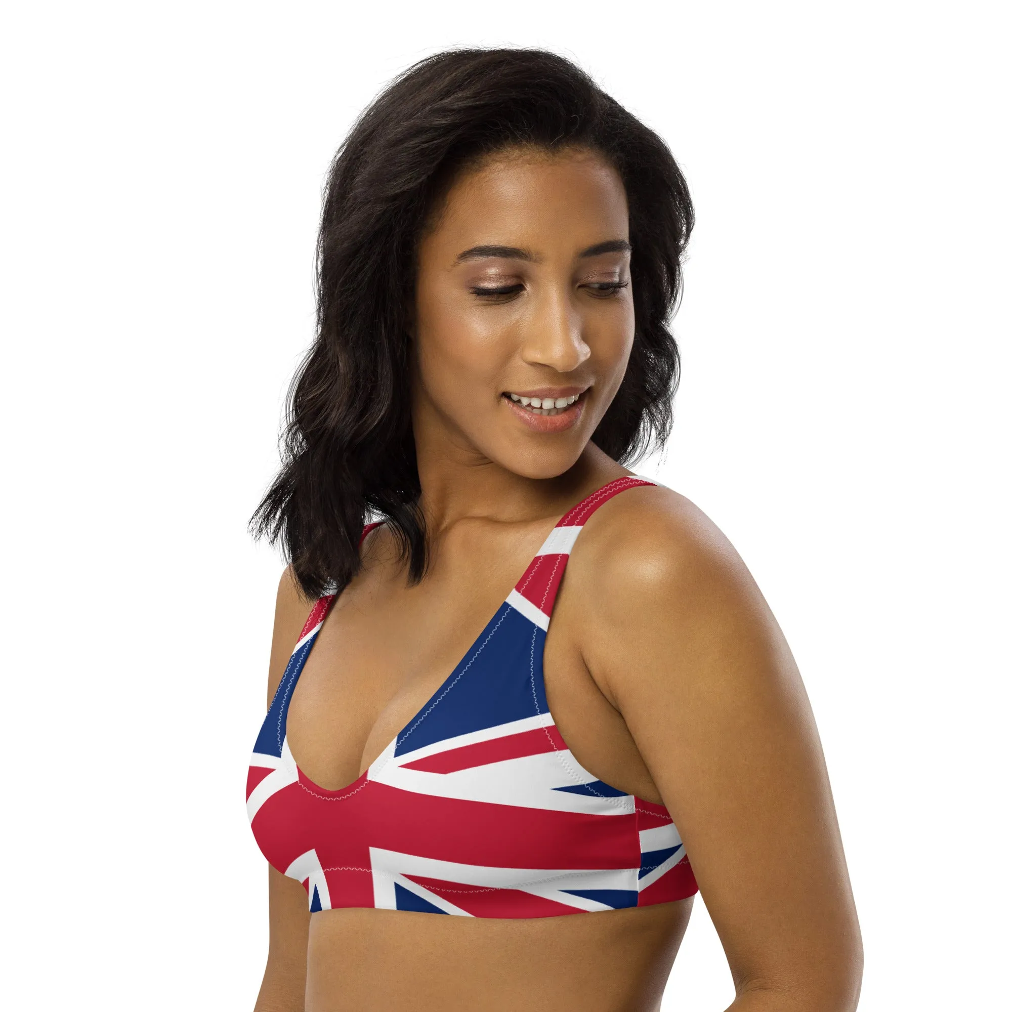 Recycled Polyester Bikini Top Union Jack Uk / Eco Friendly Swimwear