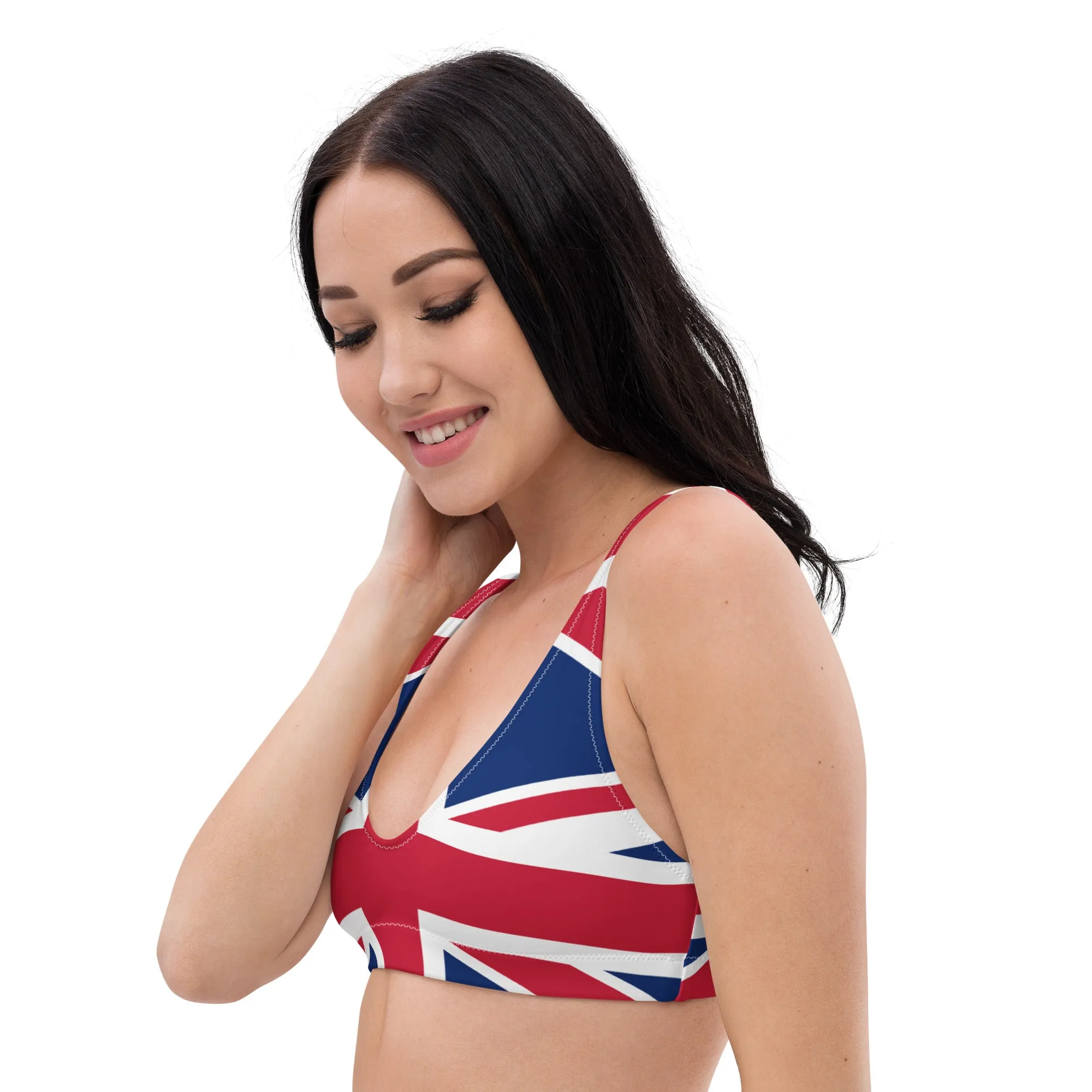 Recycled Polyester Bikini Top Union Jack Uk / Eco Friendly Swimwear