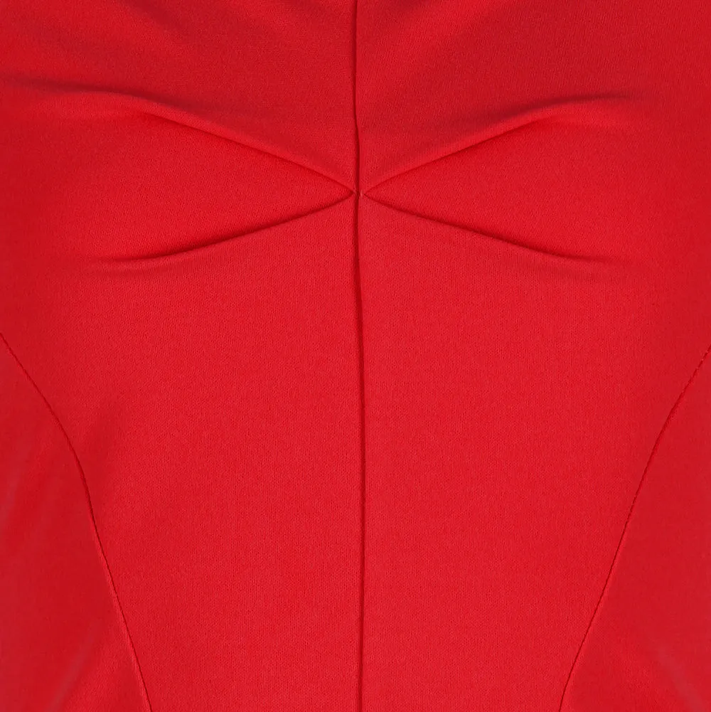 Red Notch Neck Cap Sleeve Bodycon Pencil Dress