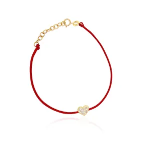 Red Silk Diamond Heart Bracelet