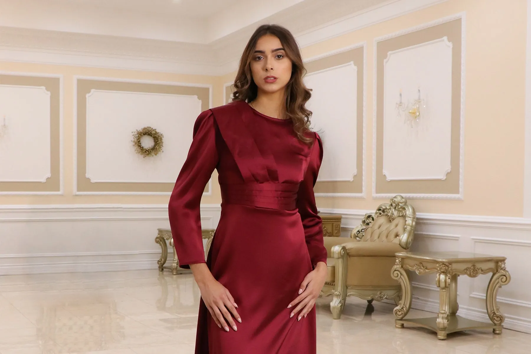 Renae Satin Dress- Ruby