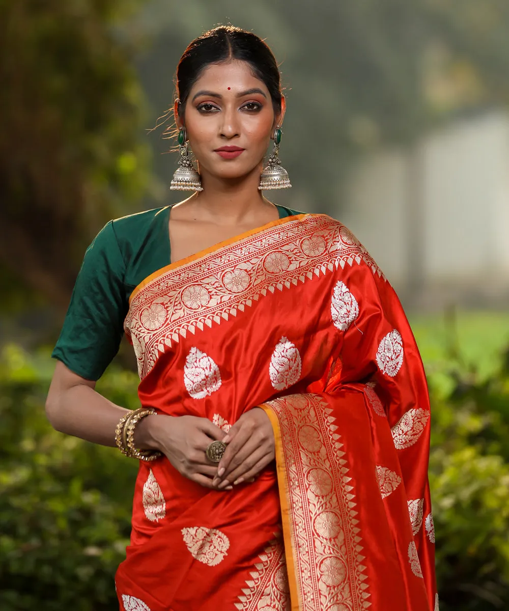 Rust silk banarasi handwoven saree