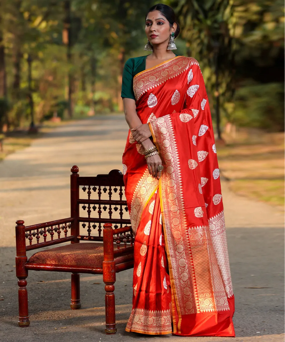 Rust silk banarasi handwoven saree