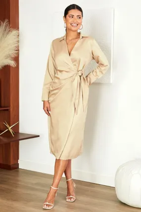 Satin Midi Wrap Dress